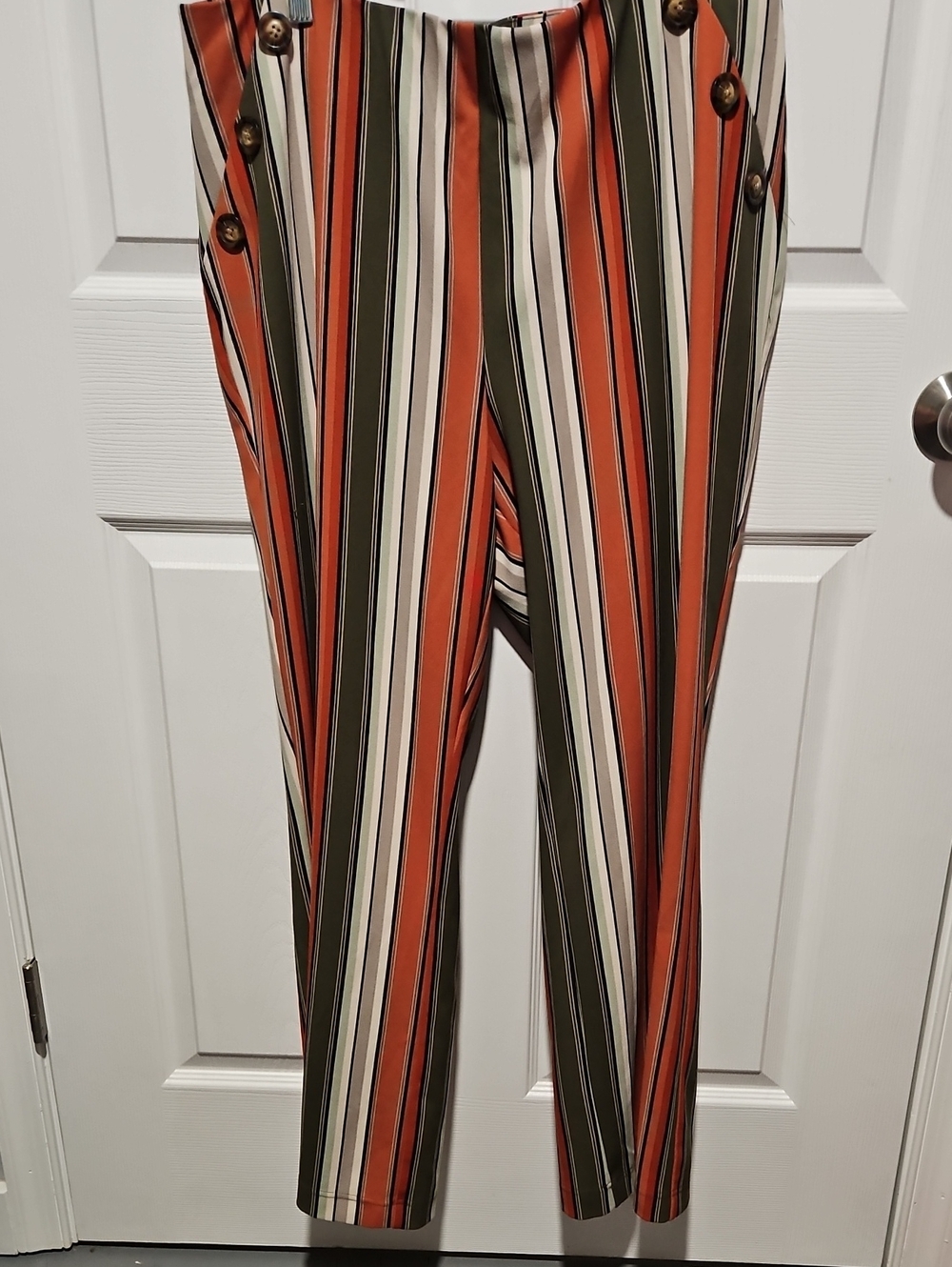 Cato Vertical Stripe Wide-Leg Pants in Orange, Olive & Cream